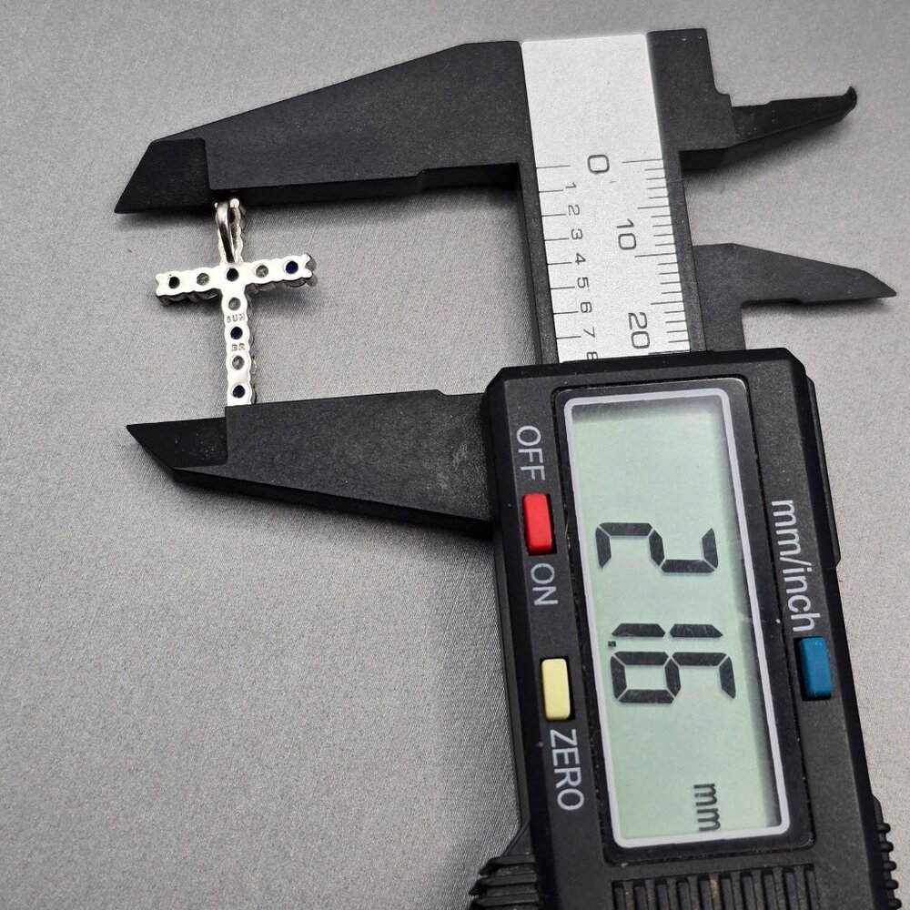 Sterling Silver Blue Crystal Cross Pendant Religious Signed Sun BR - Picture 7 of 12